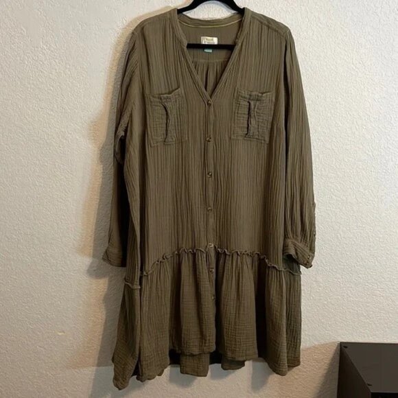 Anthropologie Dresses & Skirts - A+ Anthropologie Maeve olive cotton gauze long sleeve tunic mini dress. Sz. 20W